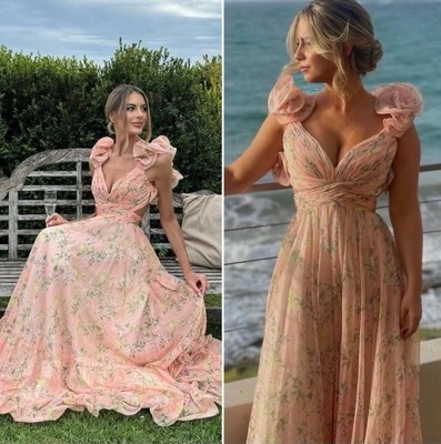 NWT Mac Duggal Floral Chiffon Cutout Ruffle Pink Ball Gown Maxi Dress sz 8 $598 | eBay US