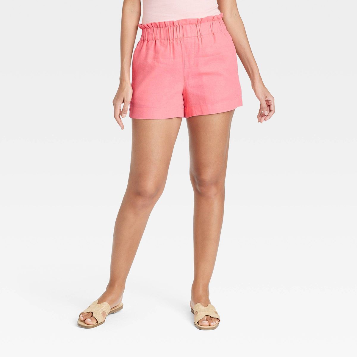 Women's High-Rise Linen Pull-On Shorts - A New Day™ Pink M | Target