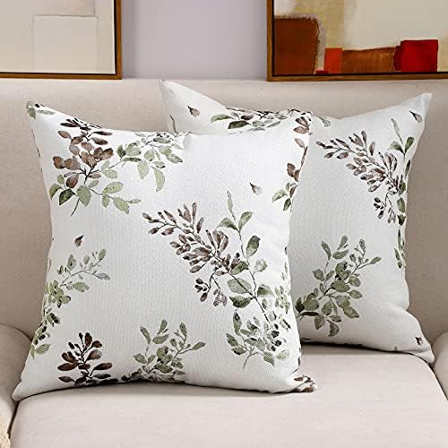 Btyrle Set of 2 Leaf Branch Jacquard Throw Pillow Covers 18x18 Inch Square Pillowcases Decorative... | Amazon (US)