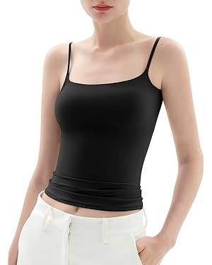 PUMIEY Women's Square Neck Tank Top Adjustable Spaghetti Straps Sleeveless Basic Tops Sharp Colle... | Amazon (US)