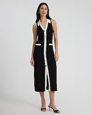 Tipped V-neck Sleeveless Maxi Polo Sweater Dress | Express