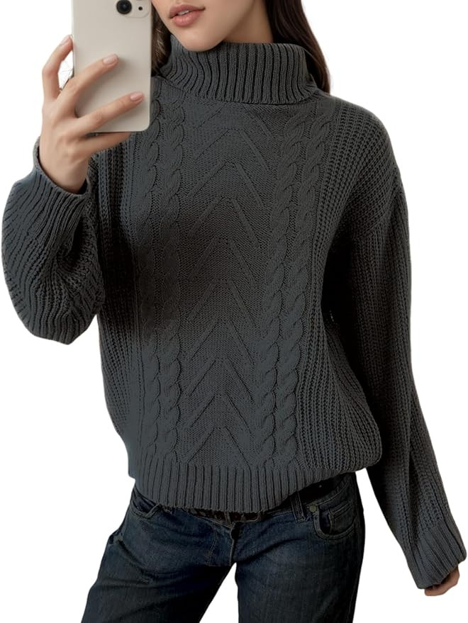 ZAFUL Women’s Batwing Long Sleeve Turtleneck Sweater Chunky Cable Knit Pullover Jumper Tops for... | Amazon (US)