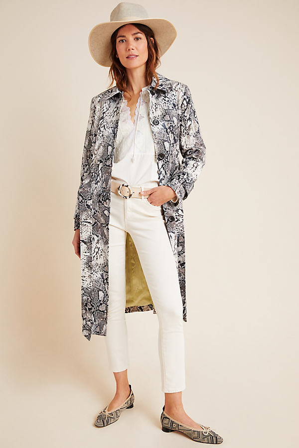 Helene Berman Snake-Printed Trench Coat By Helene Berman London in Black Size L | Anthropologie (US)