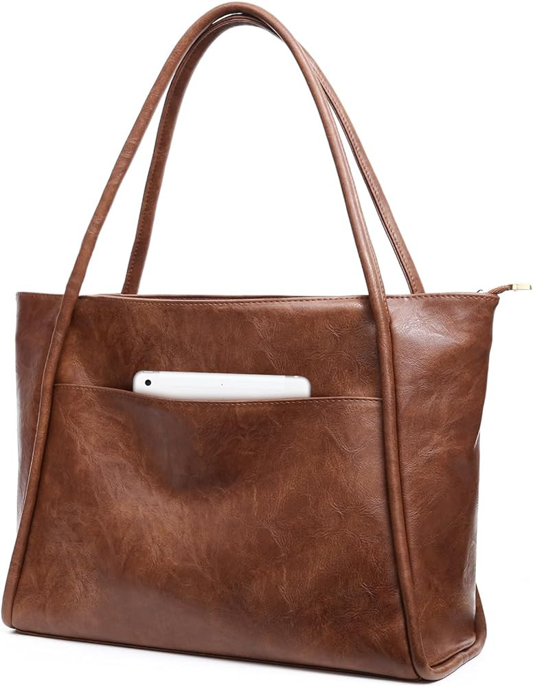 Large Tote Bag for Women Work with Zipper 16L Vegan Leather Ladies Travel Purses and Handbags | Amazon (US)