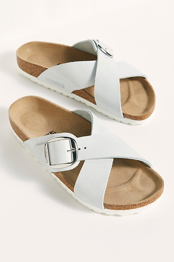 Siena Washed Metallic Big Buckle Birkenstock Sandals by Birkenstock at Free People, White, EU 40 | Free People (Global - UK&FR Excluded)