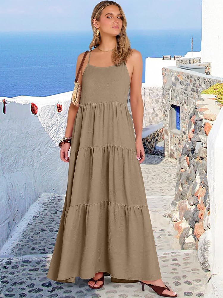 ANRABESS Womens Maxi Dress 2026 Summer Casual Sleeveless Spaghetti Strap Boho Sundress Flowy Tier... | Amazon (US)