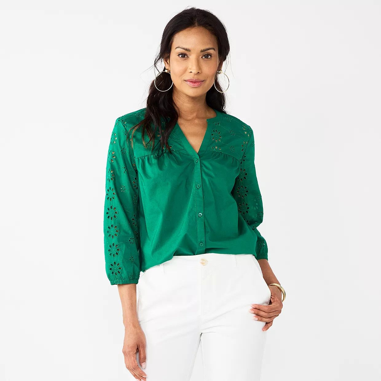 Women's Croft & Barrow® Eyelet Button Up Shirt | Kohl's