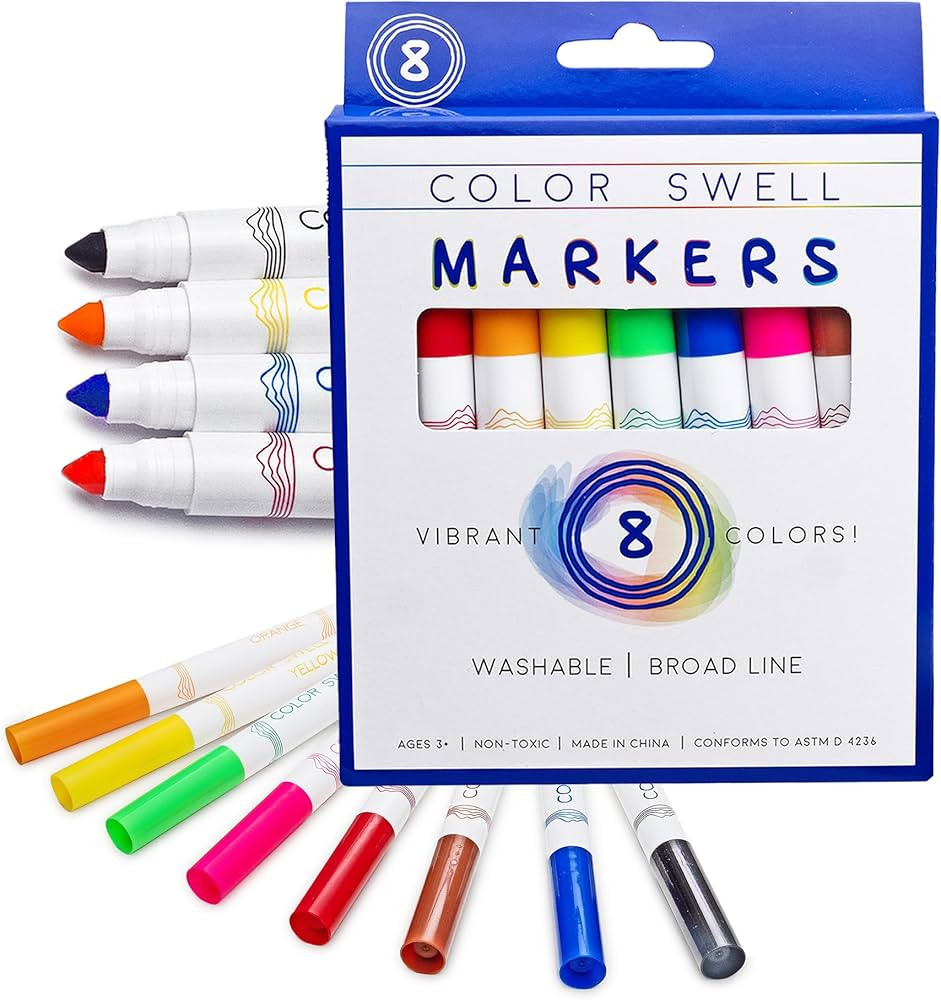 Color Swell 8-Pack Broad Line Markers – Washable, Non-Toxic, Ideal for Kids, Students, Adults, ... | Amazon (US)