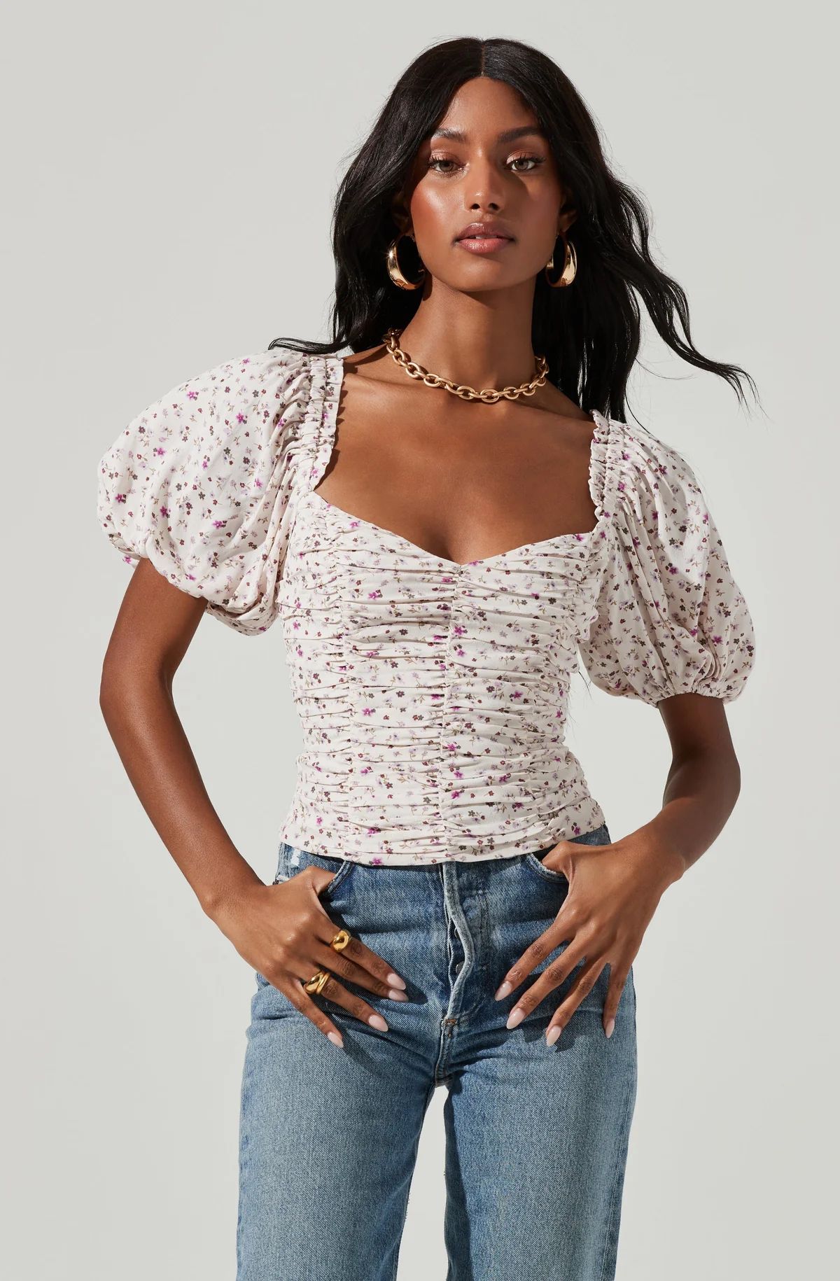 Ruched Short Puff Sleeve Top | ASTR The Label (US)