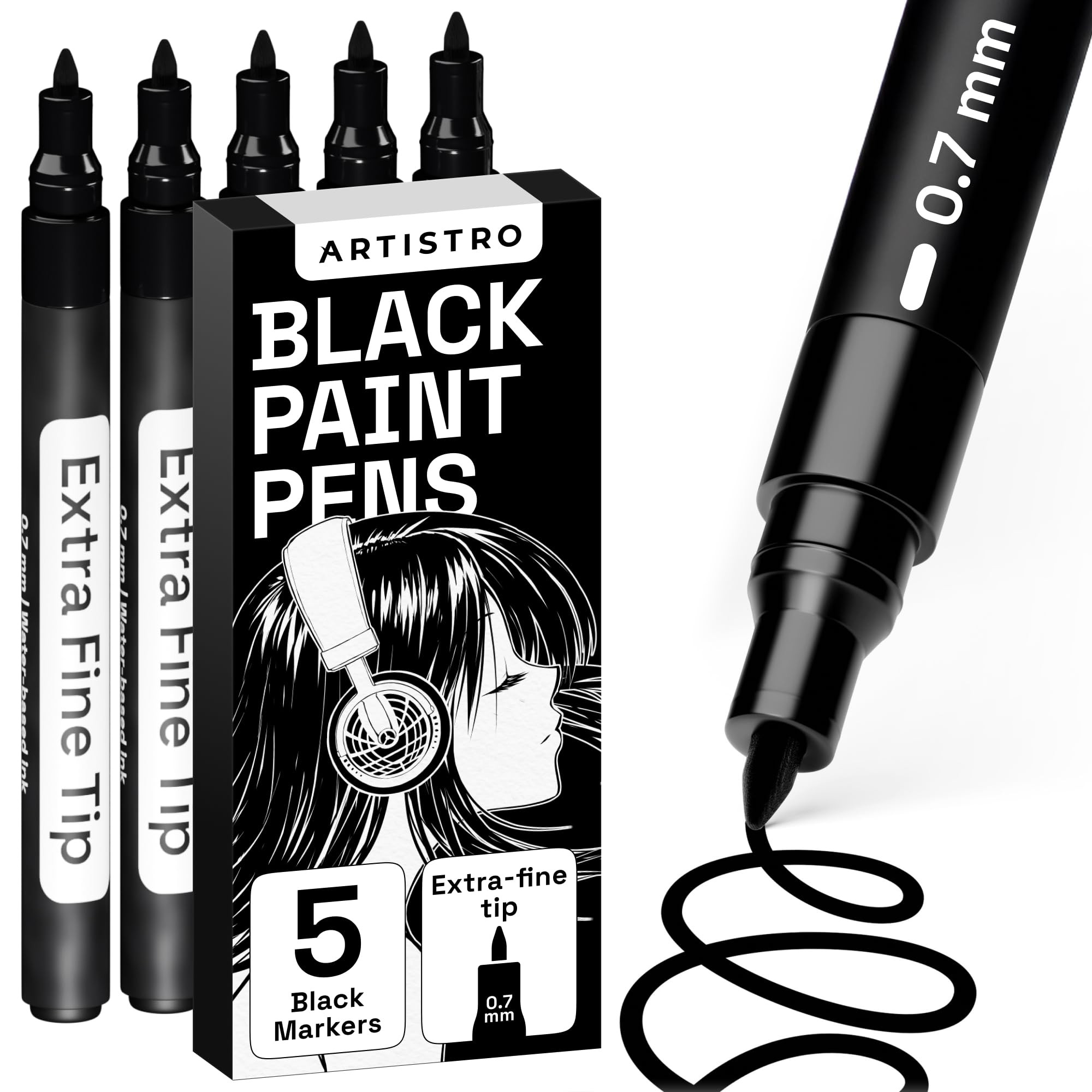 ARTISTRO 5 Black Paint Pen for Glass Marking, Rock Painting, Ceramic, Wood, Tire, Fabric, Metal, ... | Amazon (US)