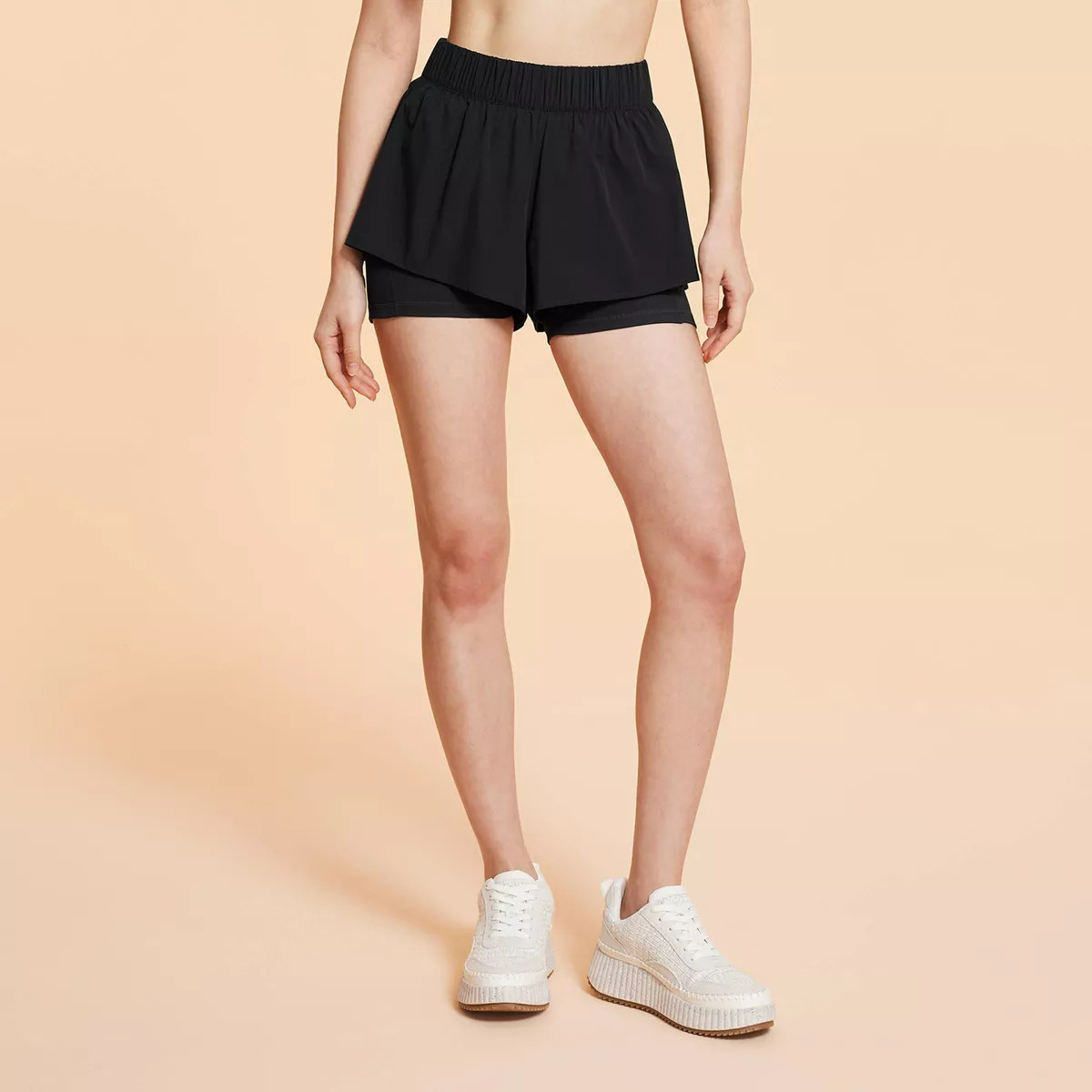 Blogilates Women's Ruffle Woven Mid-Rise Shorts 3" - Black XS | Target