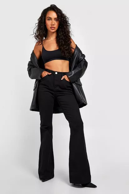 Basics Low Rise 5 Pocket Flared Jeans | Boohoo.com (US & CA)