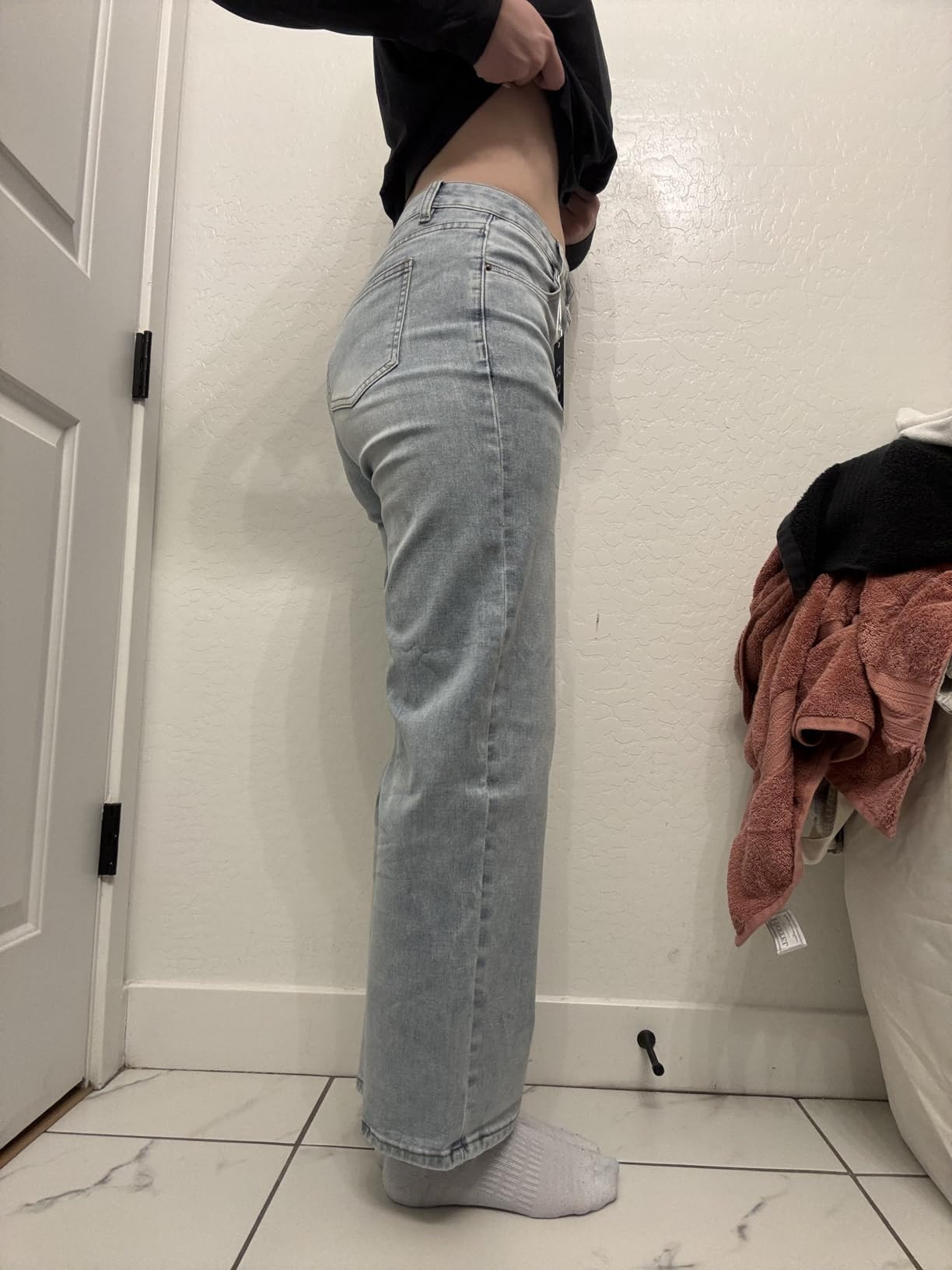 KDF Straight Leg Jeans for Women High Waisted Jeans Frayed Baggy Pants Raw Hem Loose Stretchy Cro... | Amazon (US)