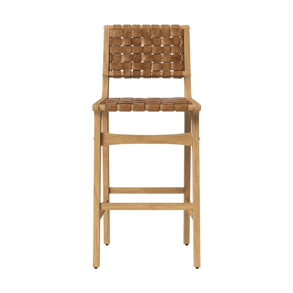 Ceylon Woven and Wood Barstool Brown & Natural Wood - Opalhouse | Target