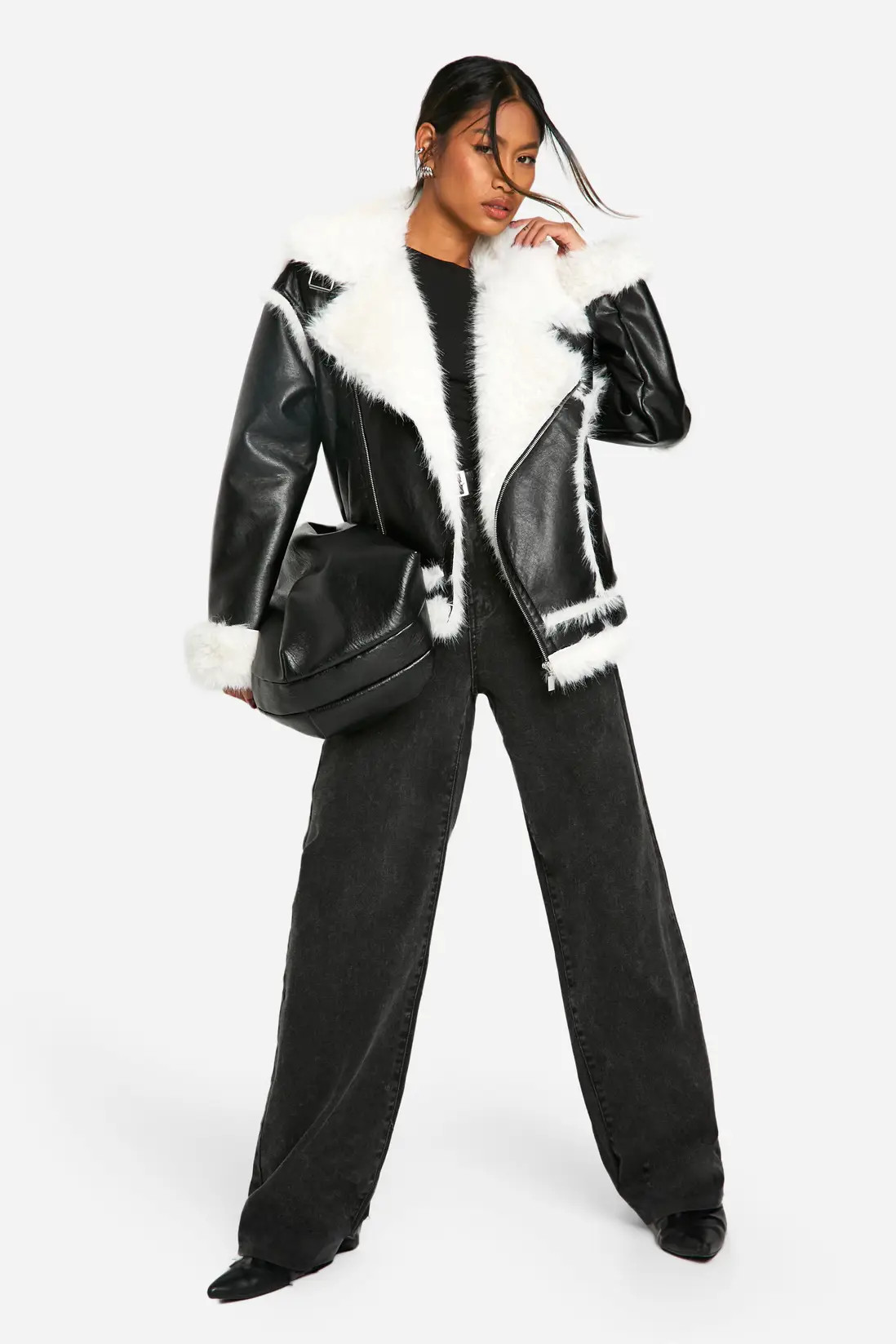 Faux Fur Trim Oversized Aviator Jacket | boohoo (US & Canada)