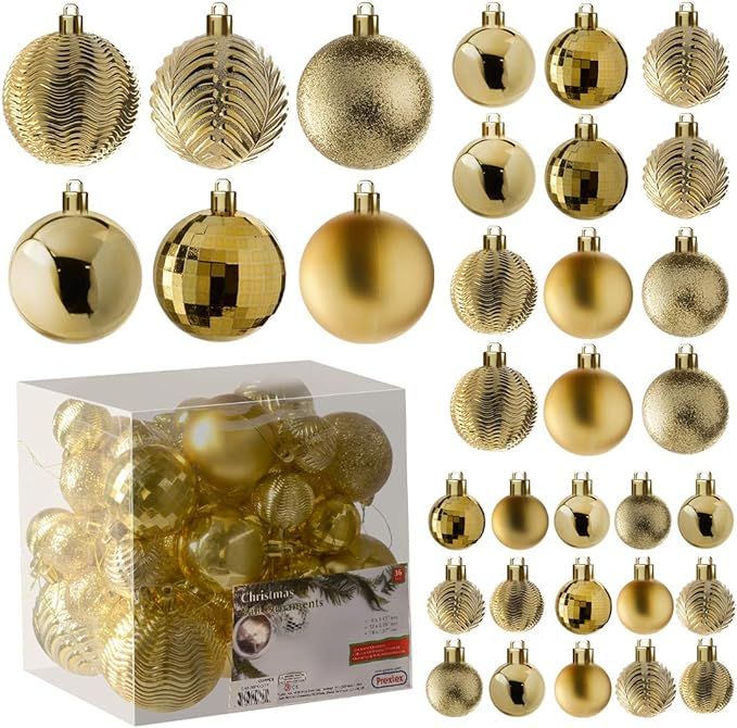 PREXTEX Christmas Ball Tree Ornaments - Gold Ornaments for Christmas Tree - Gold Christmas Orname... | Amazon (US)