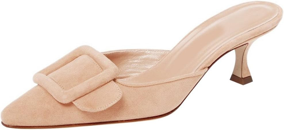 Divanne Heeled Mules for Women, Pointed Toe Slingback Pumps Buckle Kitten Heels Mules Slides Backless Dress Sandals | Amazon (US)