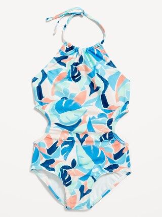 Printed Halter Side-Cutout One-Piece Swimsuit for Girls | Old Navy (US)
