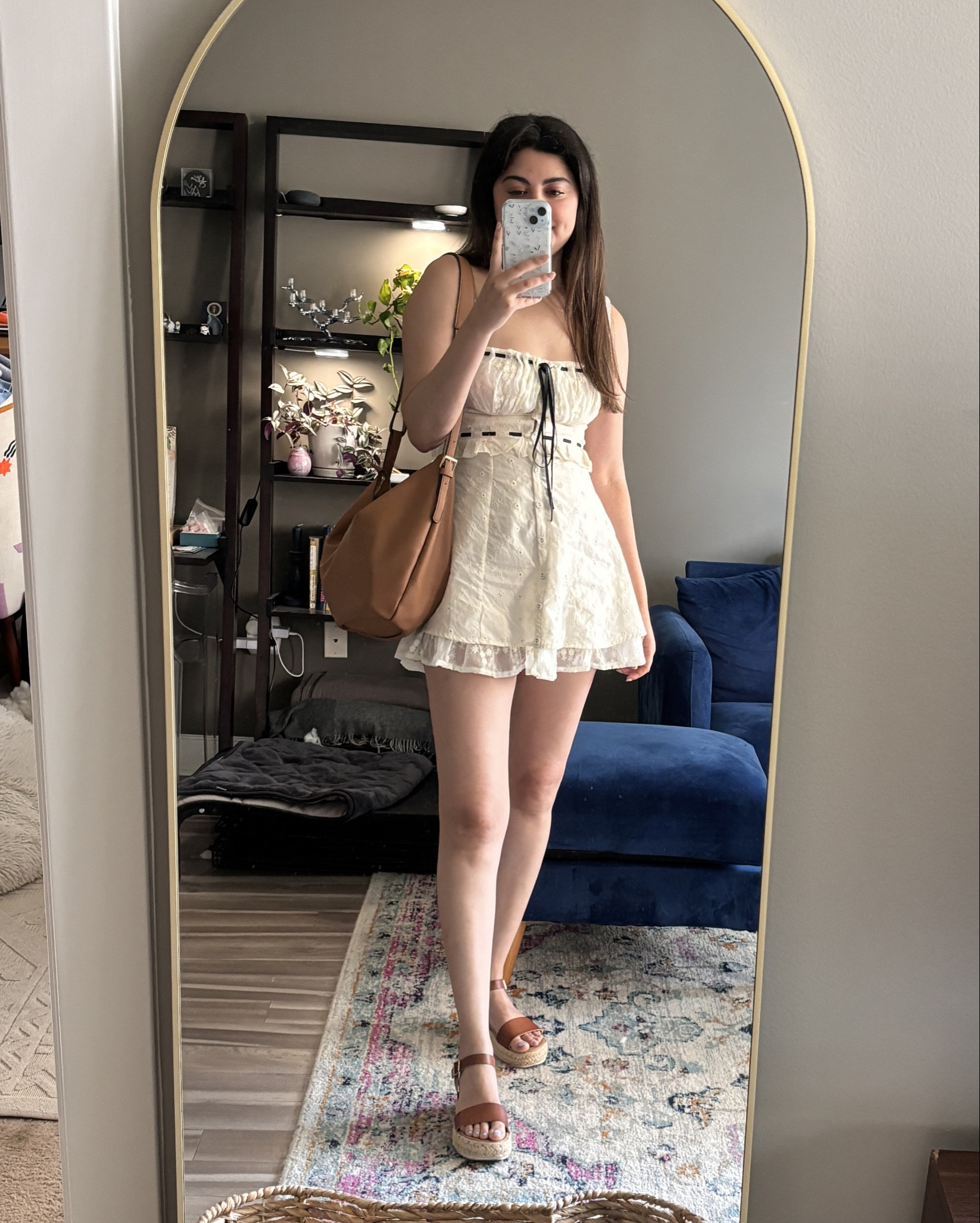 beaded white mini dress White Beaded Bodycon Mini Dress Creamy Almond / M