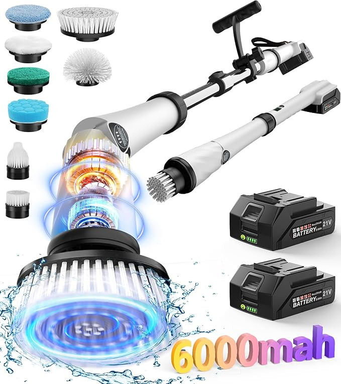 6000mAh Battery Electric Spin Scrubber 5inch Large Brush, Zordin Best Power Shower Scrubber for C... | Amazon (US)