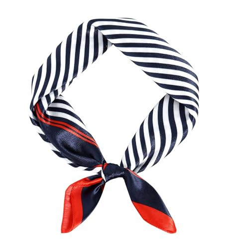 GERINLY Sailor Scarf with Red Blue White Stripe, Silk Navy Neckerchief for Yacht Party, Flight Attendant Scarf(NavyRed) | Amazon (US)
