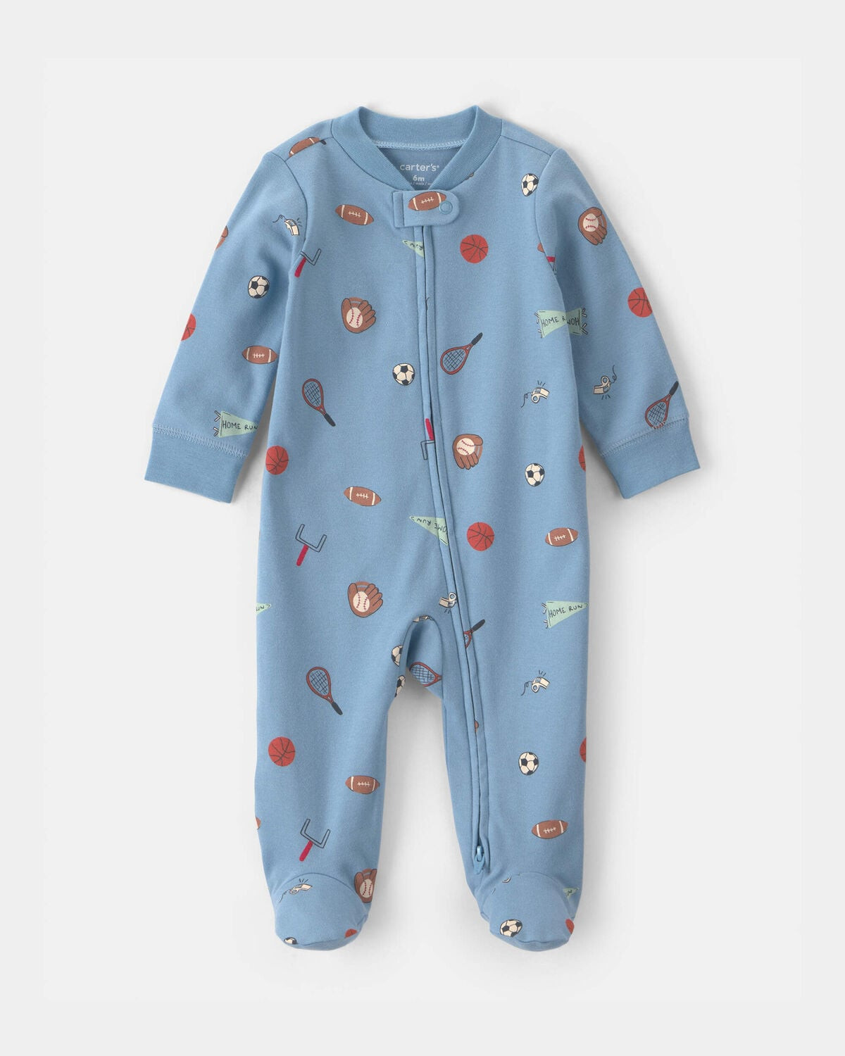 Baby Boy Sports 100% Cotton 2-Way Zip Sleep & Play Pajamas - Blue | Carter's Inc
