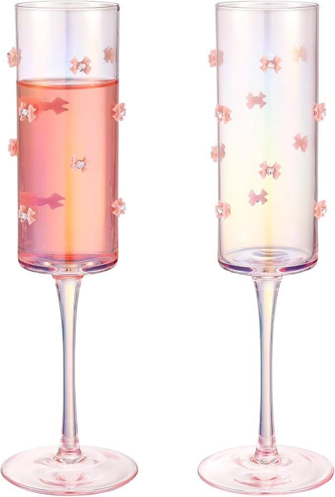 Hushee 2 Pcs Coquette Bow Wine Glasses Pink Coupe Bow Champagne Glasses 8.7 oz Delicate and Elega... | Amazon (US)