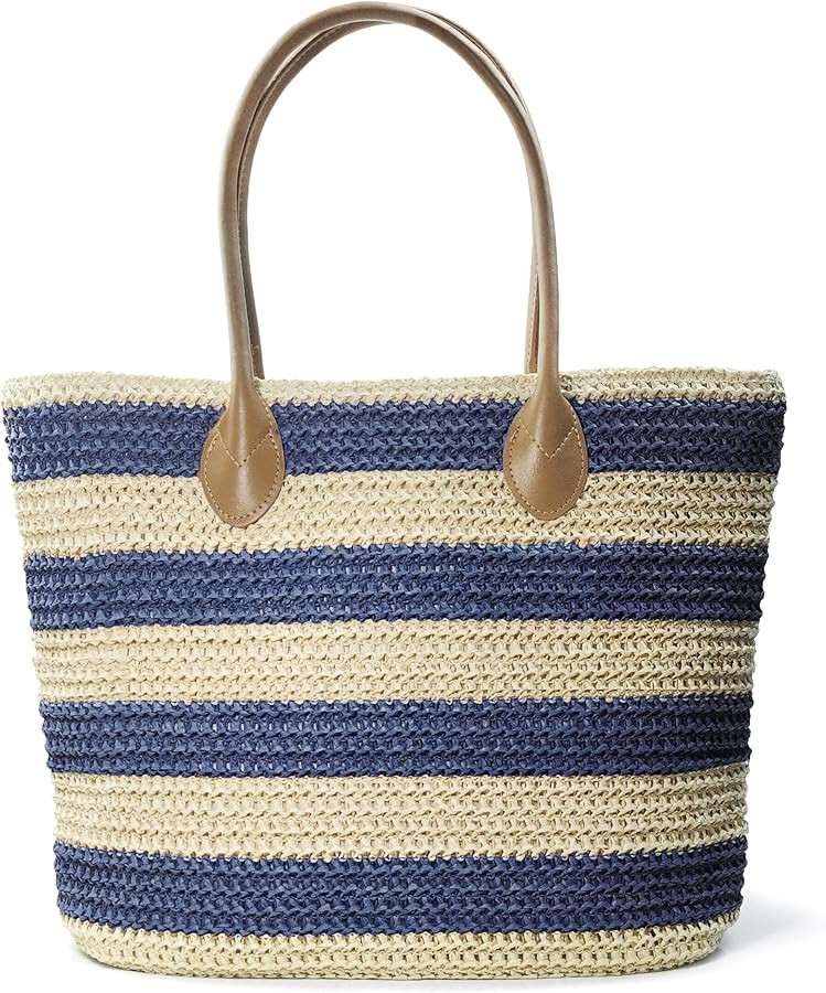 Striped Synthetic Straw Women's Tote Light Weight Vaction Shoulder Handbag | Amazon (US)