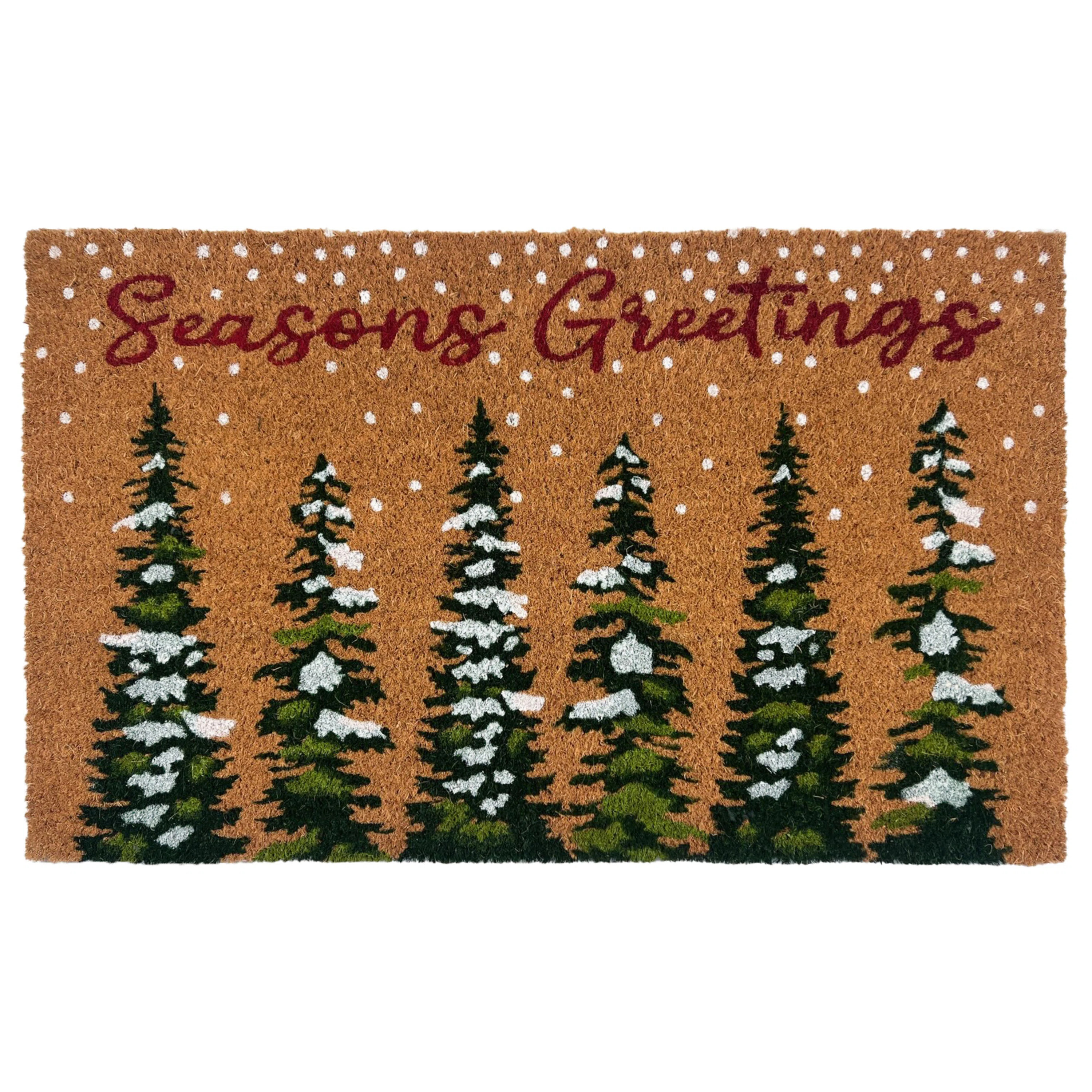 Kate Aurora Christmas Evergreens Seasons Greetings Bristled Outdoor Welcome Mat - 18"X30" | Wayfair North America