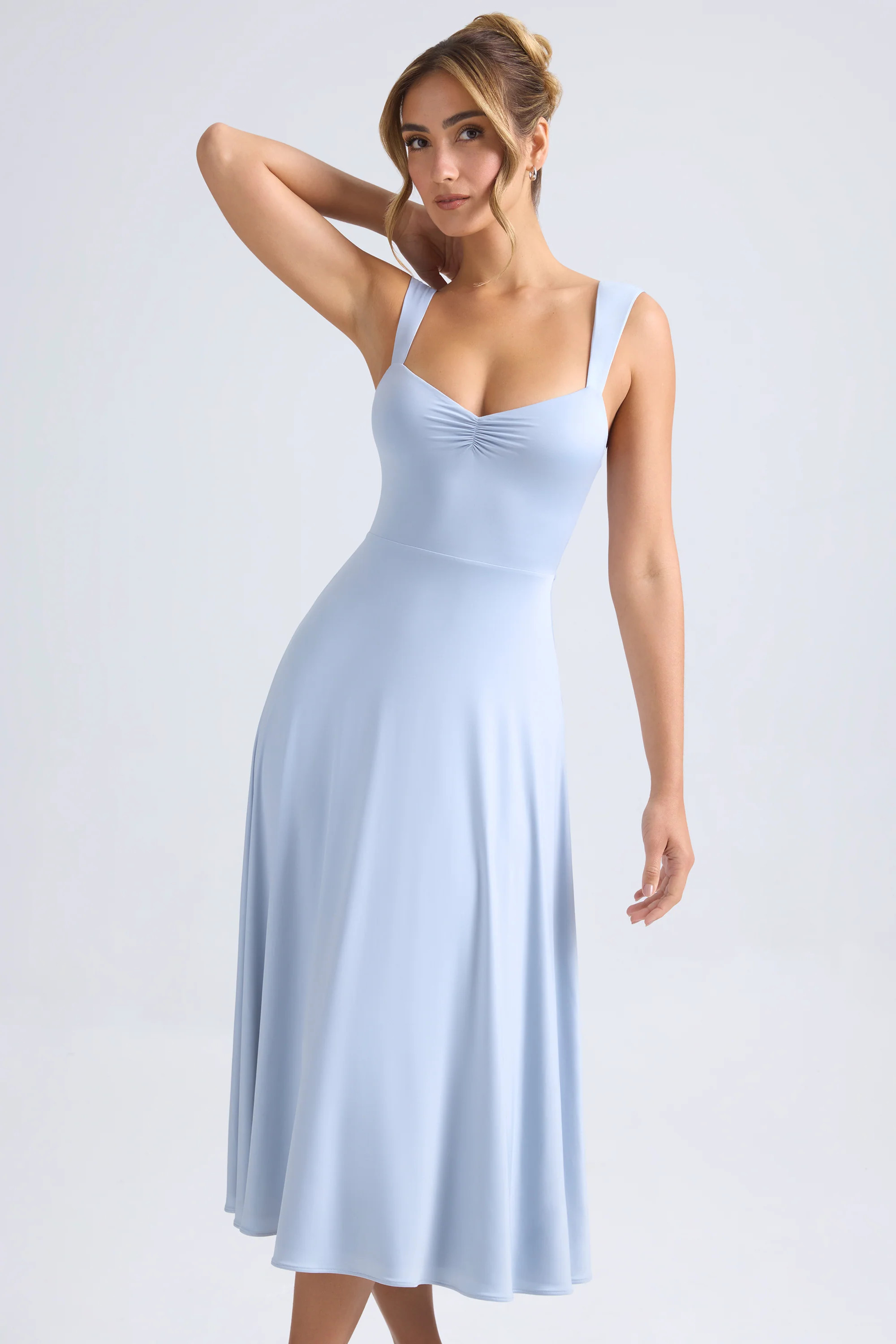 Sweetheart-Neck Ruched Midaxi Dress in Light Blue | Oh Polly