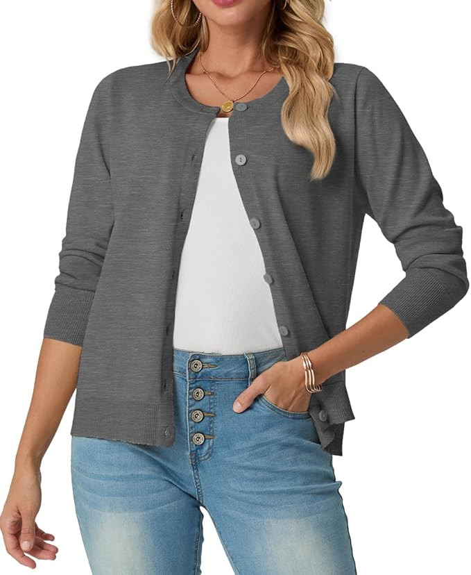 GRECERELLE Women's Long Sleeve Lightweight Crewneck Casual Cardigan Sweater, S-2XL | Amazon (US)