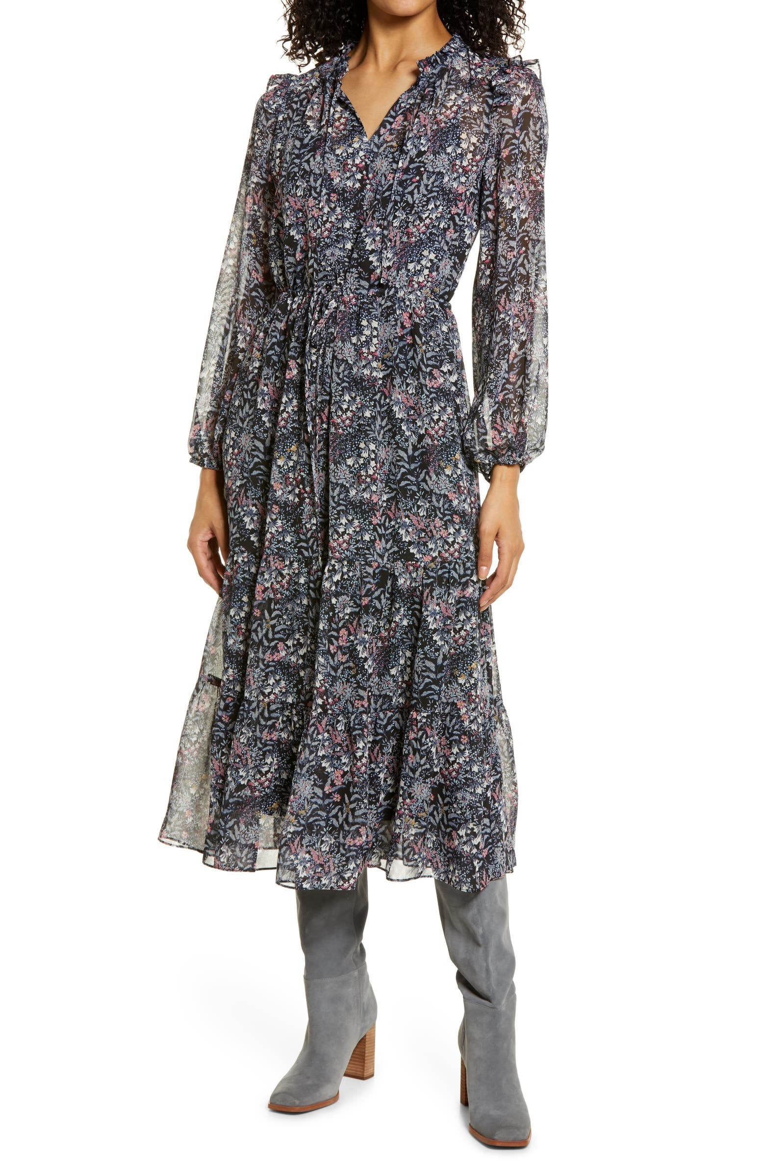 Floral Print Long Sleeve Midi Dress | Nordstrom