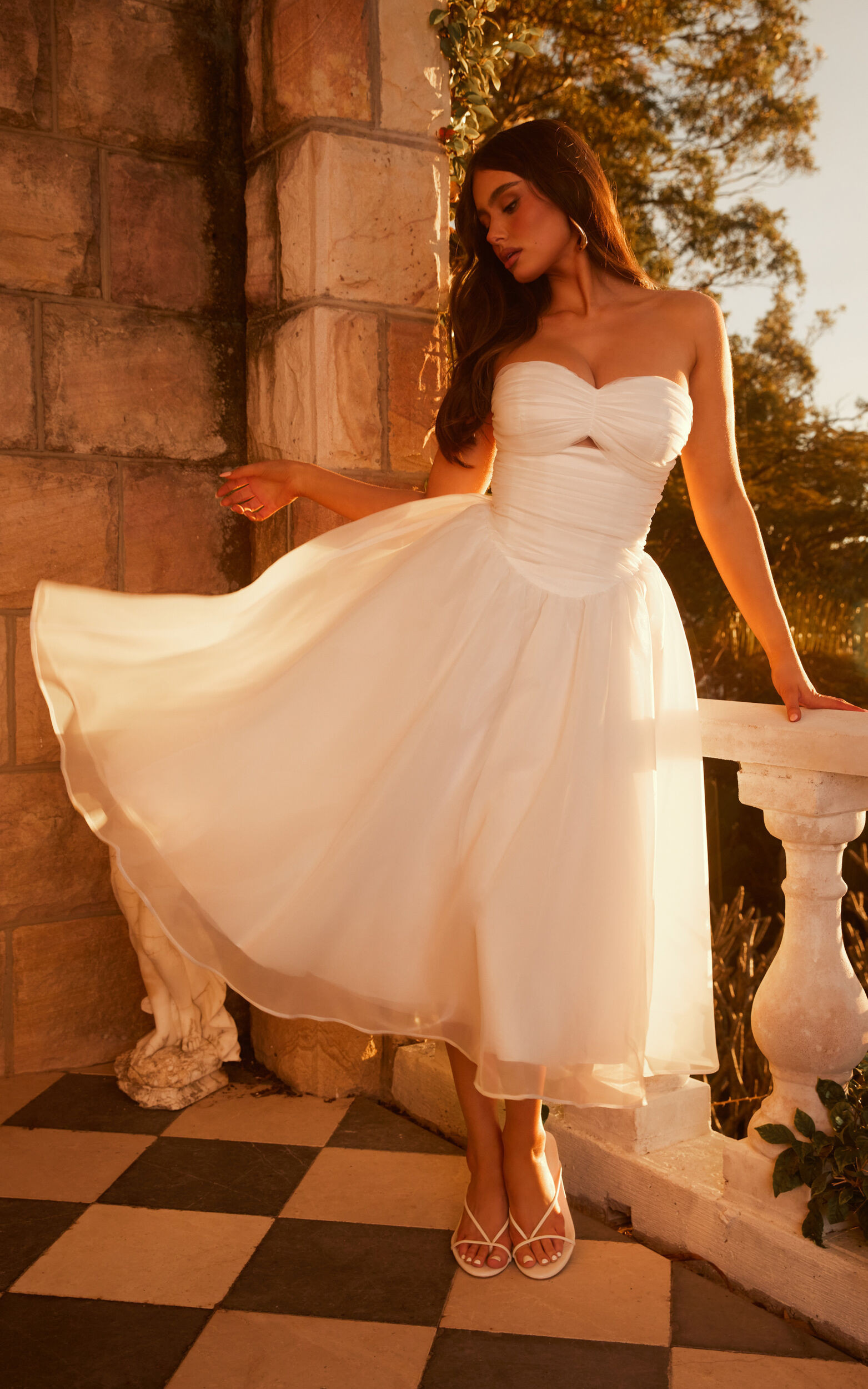 Madalyn Midi Dress - Strapless Sweetheart Bustier Dress in White | Showpo (ANZ)