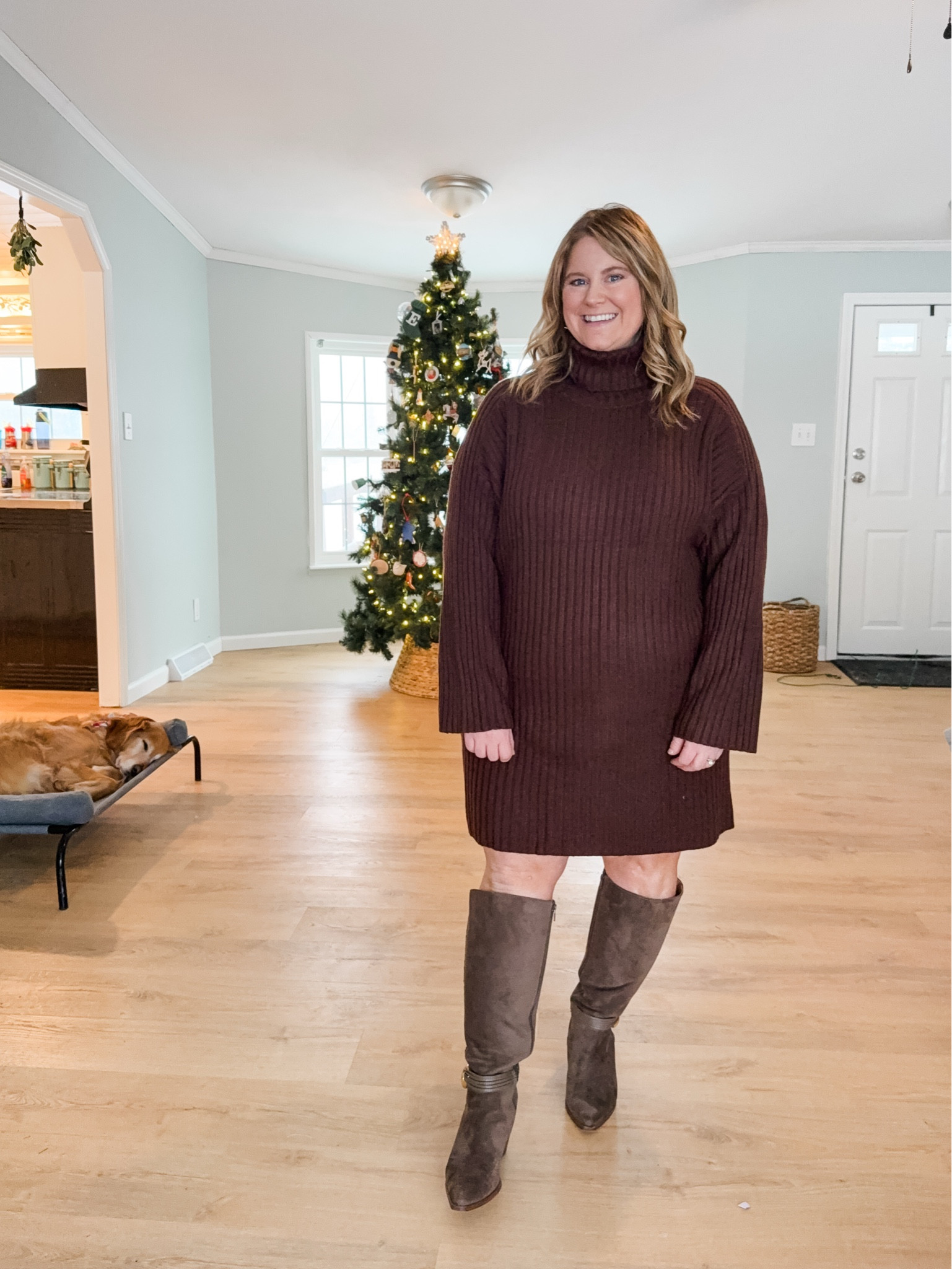 Wearing an XL in the sweater dress 

#LTKMidsize #LTKPetite #LTKFindsUnder50