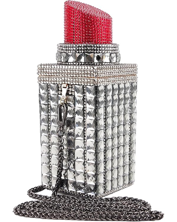 Women Lipstick Shape Inlaid Rhinestone Crystal Glitter Evening Bags Purses Clutch Sparkly Banquet... | Amazon (US)