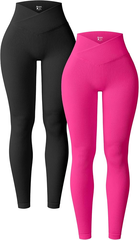 OQQ Women's 2 Piece Yoga Leggings Ribbed Seamless Workout High Waist Cross Over Athletic Exercise... | Amazon (US)
