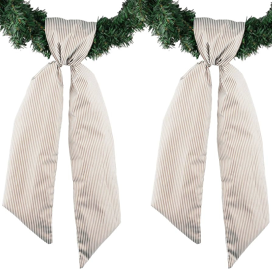 YKW 2 Pack Brown White Stripe Wreath Sash Front Door Decoration, 5.12" x 54.33" Blank Sashes Fall... | Amazon (US)