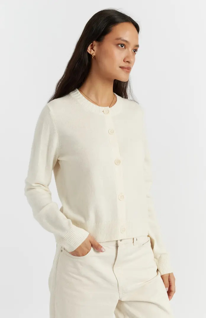 Wool Cashmere Blend Crew Neck Cropped Cardigan | Nordstrom