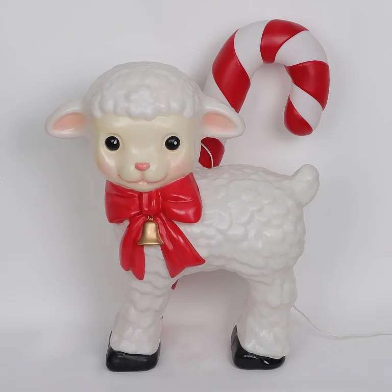 Lighted Blow Mold Sheep with Candy Cane Indoor/Outdoor Christmas Decoration, Multicolor, 26", by ... | Walmart (US)