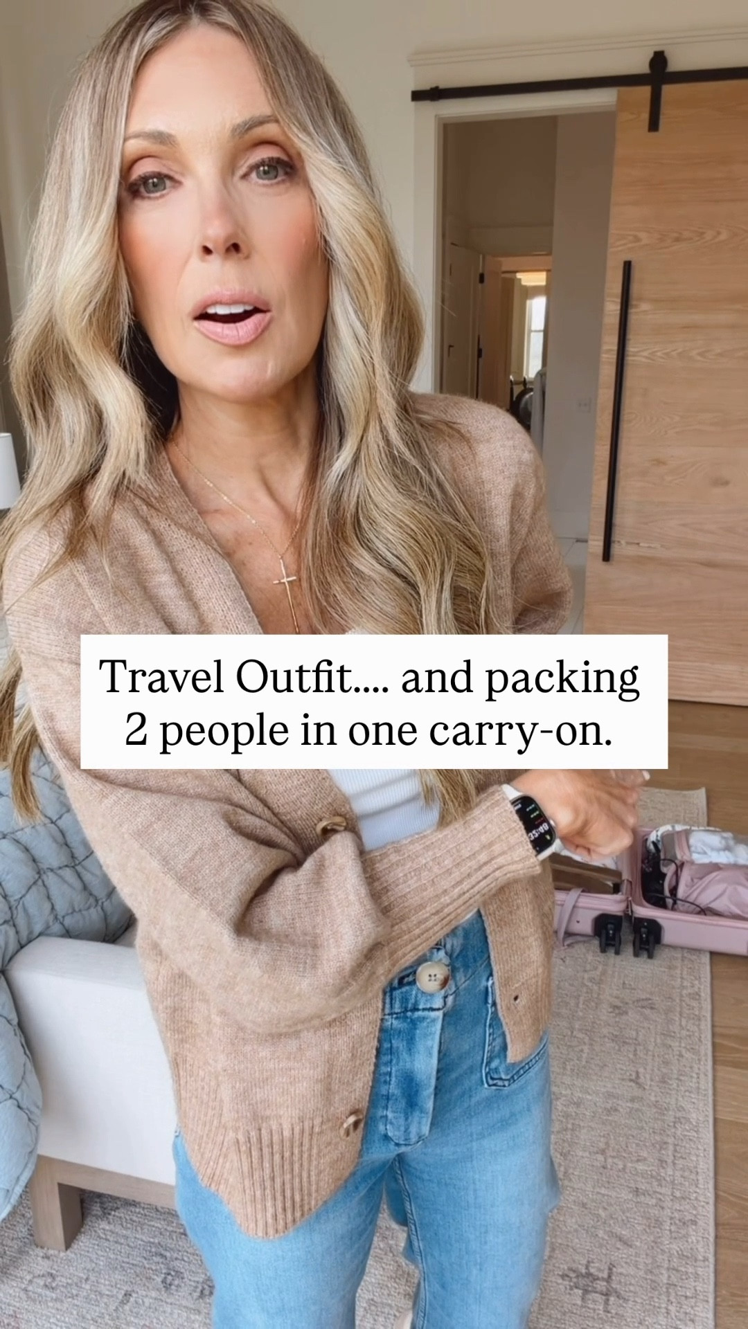 Two people in one carry on for three days!  I thrive at this game!! 

I'm also wearing one of my default travel outfits. It's part of a neutral white in denim capsule..

#LTKgrwm #LTKTravel #LTKOver40