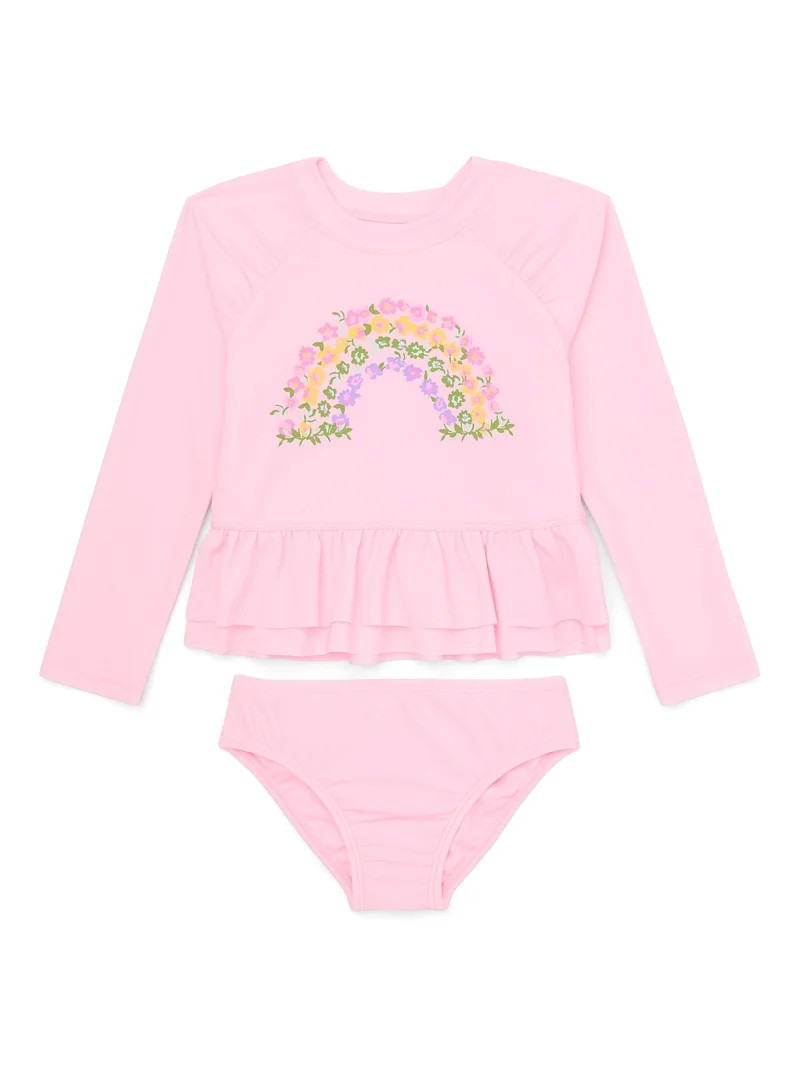 Wonder Nation Toddler Girl Ruffle Rash Guard Swim Set, Two-Piece, Size 12M-5T - Walmart.com | Walmart (US)