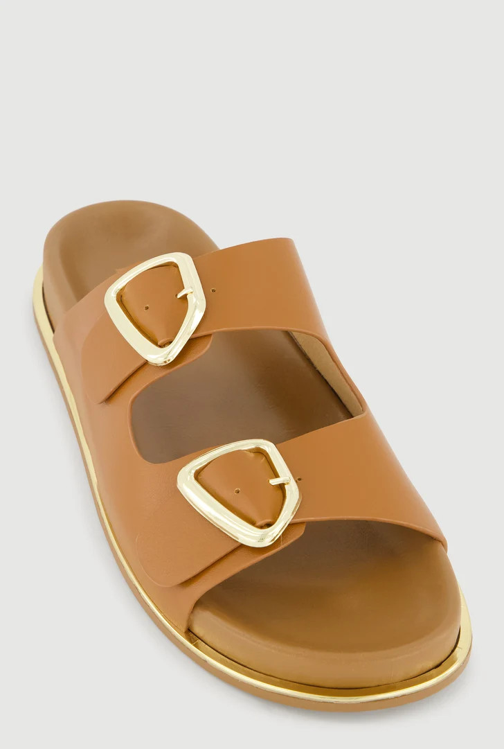 Metallic Double Buckle Slide Sandals | Rainbow Shops