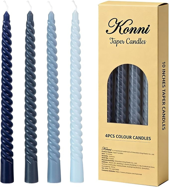 Blue Spiral Taper Candles, 10 inch Gradient Twisted Candles,4 Pack Unscented and Smokeless Long B... | Amazon (US)
