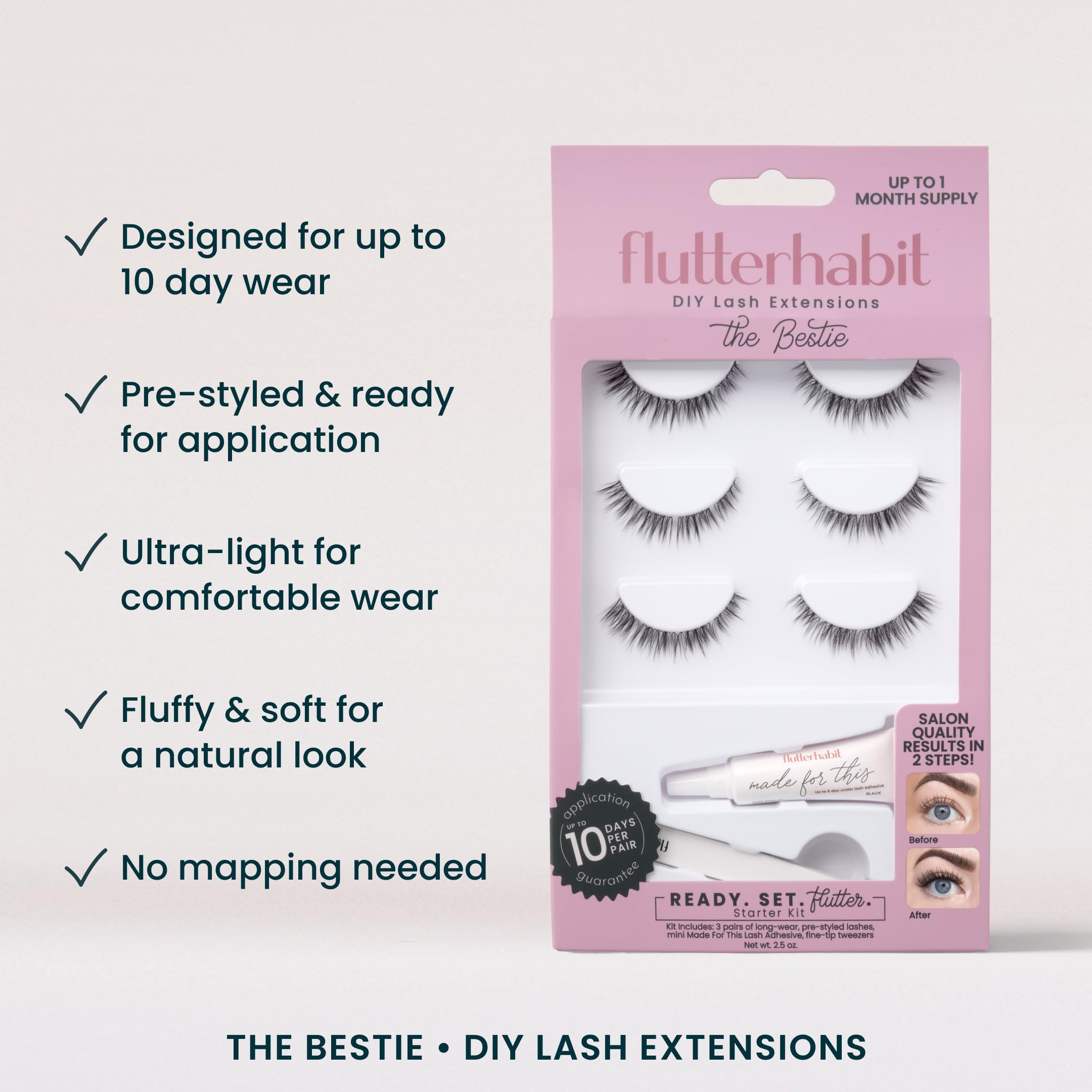 FlutterHabit Bestie Ready Set Starter Kit, DIY Eyelash Extensions, Lash Clusters for Women, Profe... | Amazon (US)