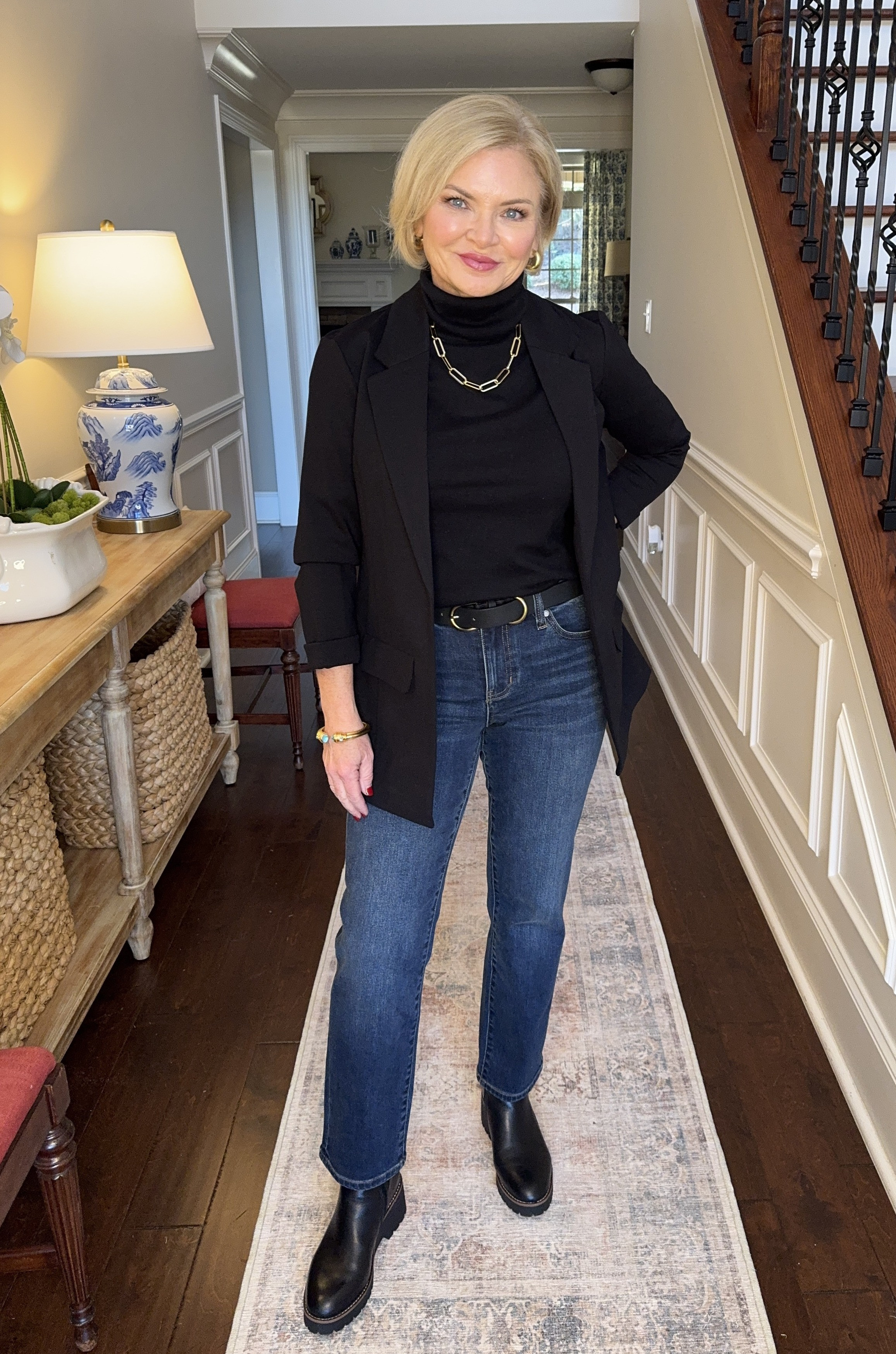 Some wardrobe staples you should always have in your wardrobe:  a turtleneck, a blazer, and a great pair of jeans.  I'm wearing a Small in the blazer, medium petite turtleneck, and 4 jeans.

classic style
classic outfit
capsule wardrobe
minimalist
petite
over 50

#stylewithserena
#fashionover50
#classicstyle
#minimaliststyle
#petitefashion 

 #LTKOver40 #LTKSaleAlert #LTKFindsUnder100