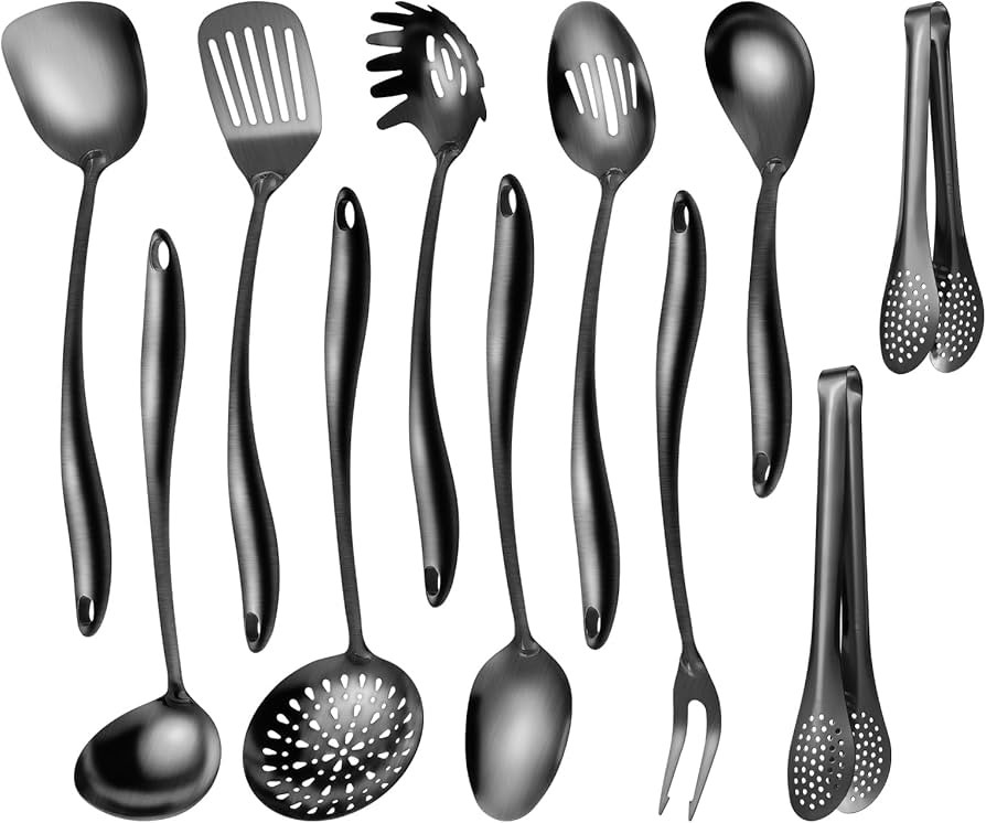 304 Stainlss Steel Matte Kitchen Utensils Set, 11 Pcs Long Metal Cooking Utensil Gadgets Tools Se... | Amazon (US)