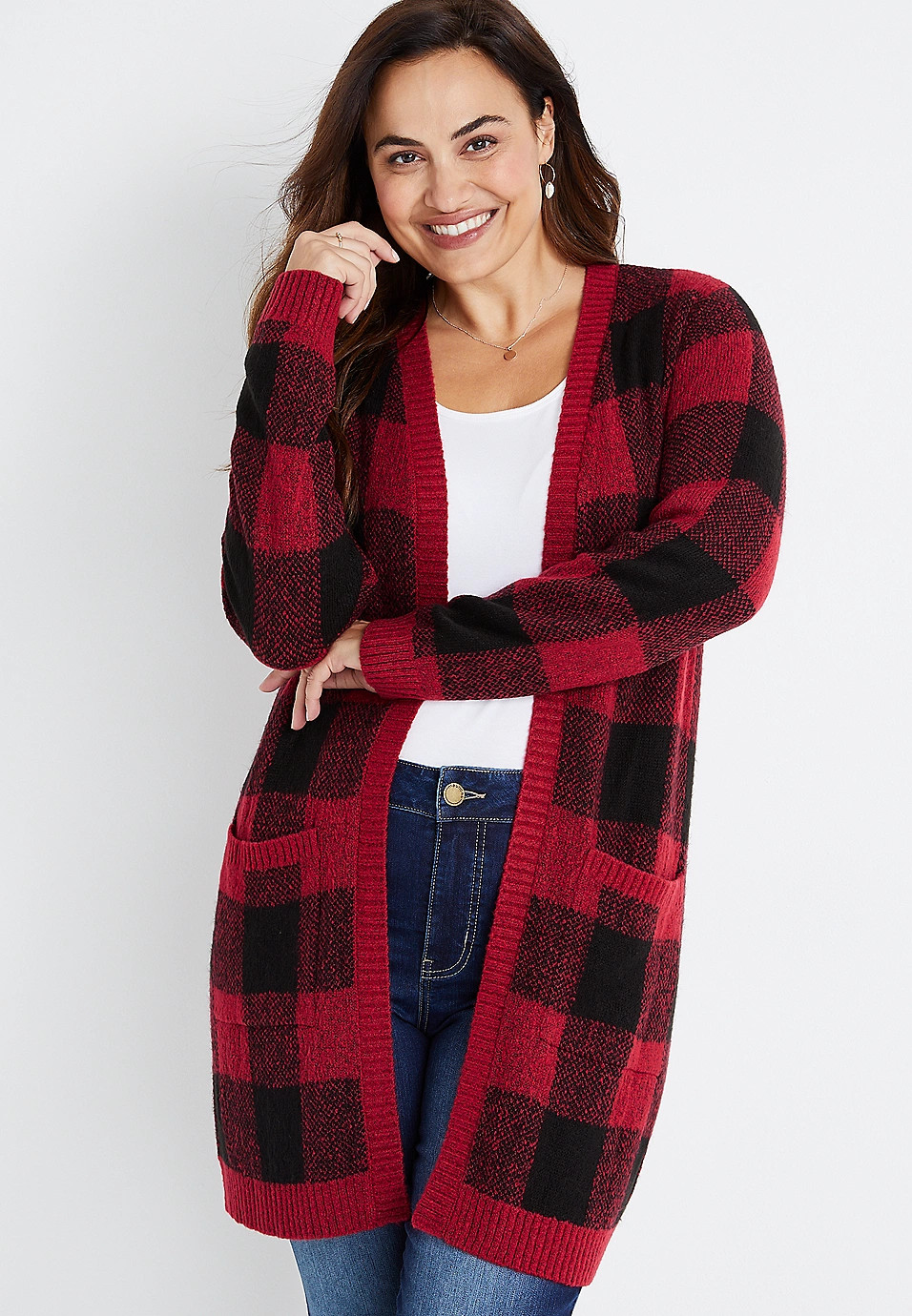 Plus Size Buffalo Plaid Duster Cardigan | Maurices