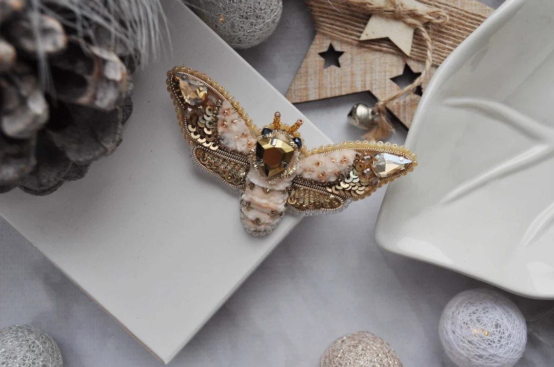 Beaded Butterfly Moth Beetle Pin: Embroidered Brooch, Insect Art, Animal Nature Jewelry, Bug Acce... | Etsy (US)