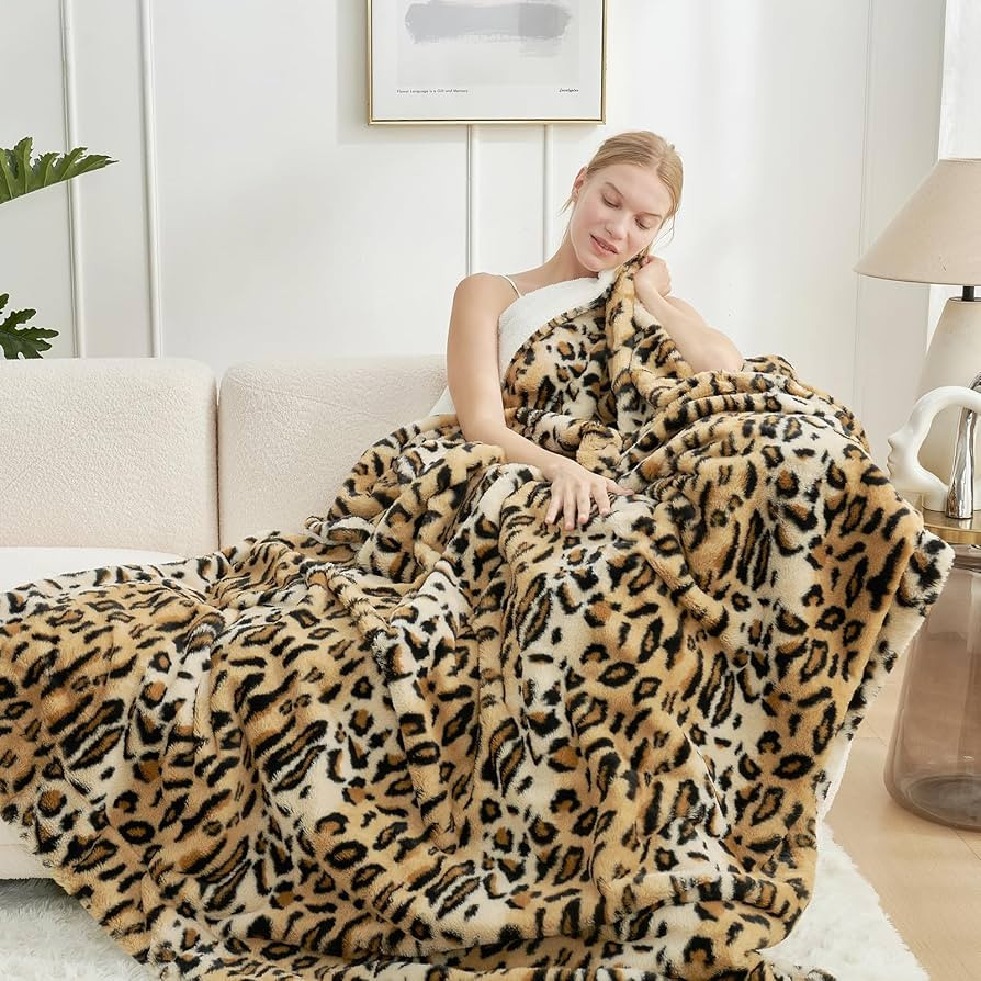 Cozy Bliss Luxury Faux Fur Throw Blanket Leopard Print, Non Shedding Double Sided Sherpa Blankets... | Amazon (US)