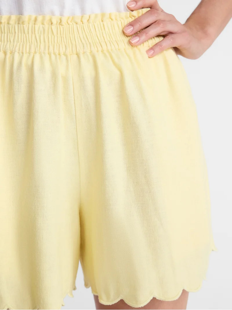 Time and Tru Women's Linen Blend Shorts with Scalloped Hem, Sizes XS-XXXL | Walmart (US)